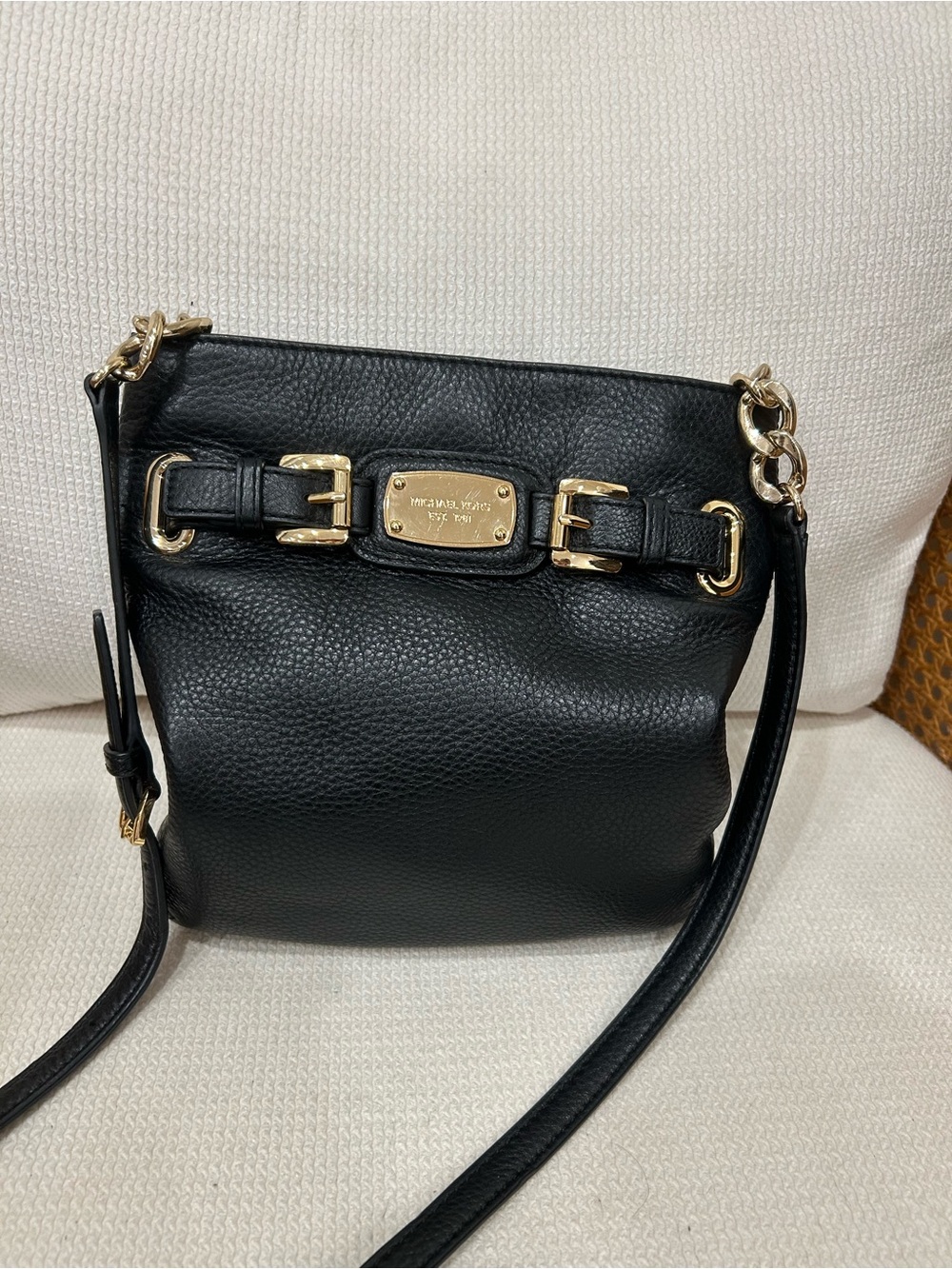 Michael Kors Black Pebbled Leather Crossbody with Gold Accents
